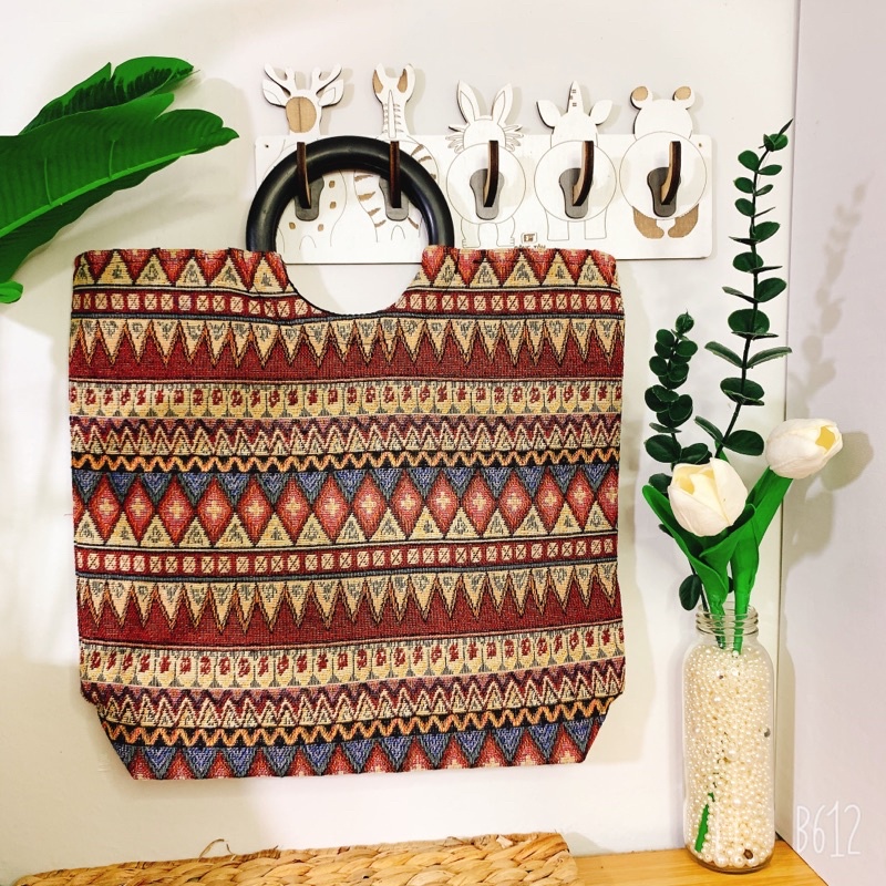 Túi thổ Cẩm quai gỗ mẫu sọc ( chọn mẫu )