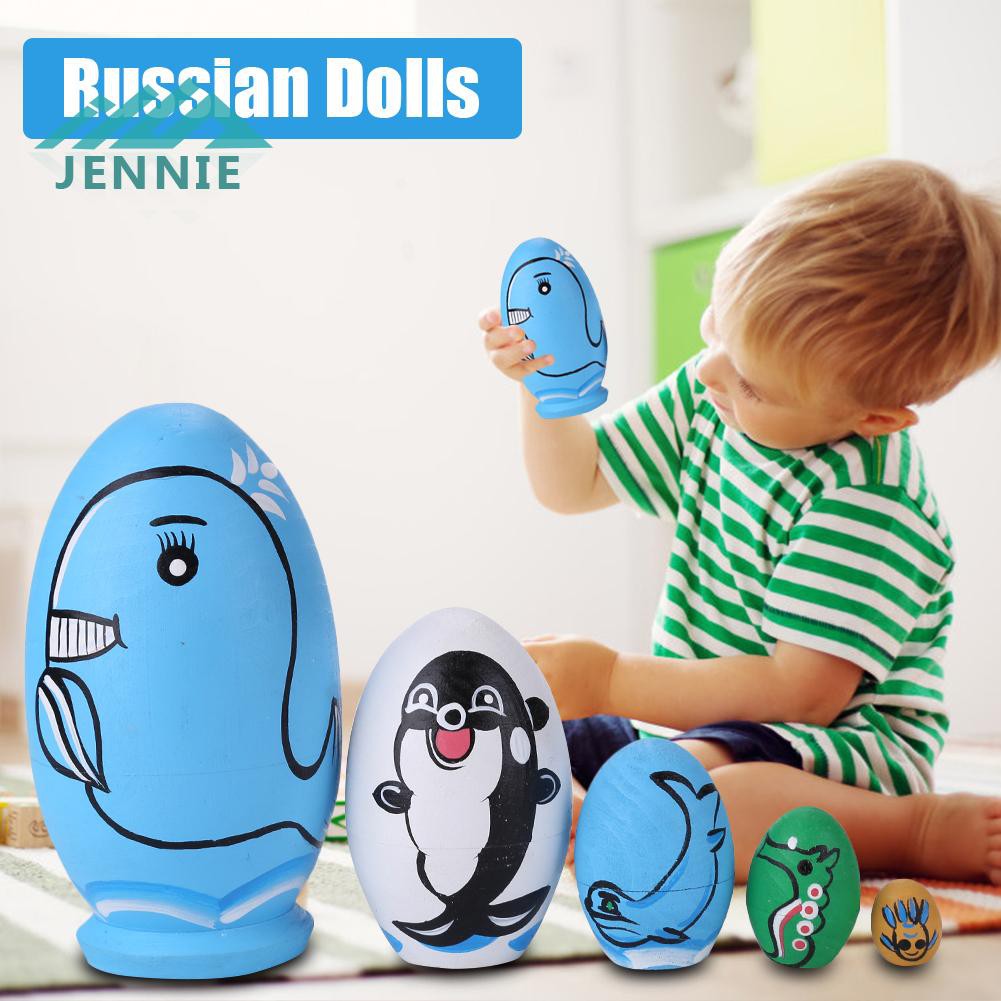 Búp Bê Nga Matryoshka Bằng Gỗ 5 Lớp Vẽ Tay Phong Cách Dân Tộc