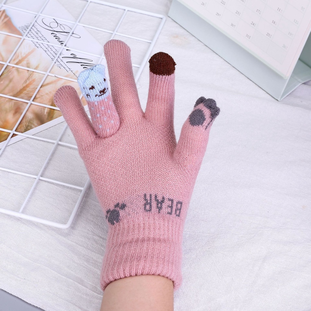 GT14 Găng tay len nữ ngón tay gấu