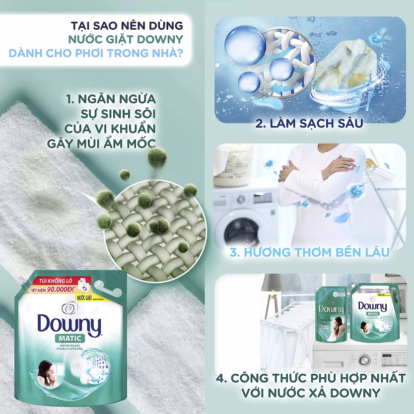 Túi NƯỚC GIẶT Downy matic khử mùi ẩm mốc 3,25kg PHƠI TRONG NHÀ