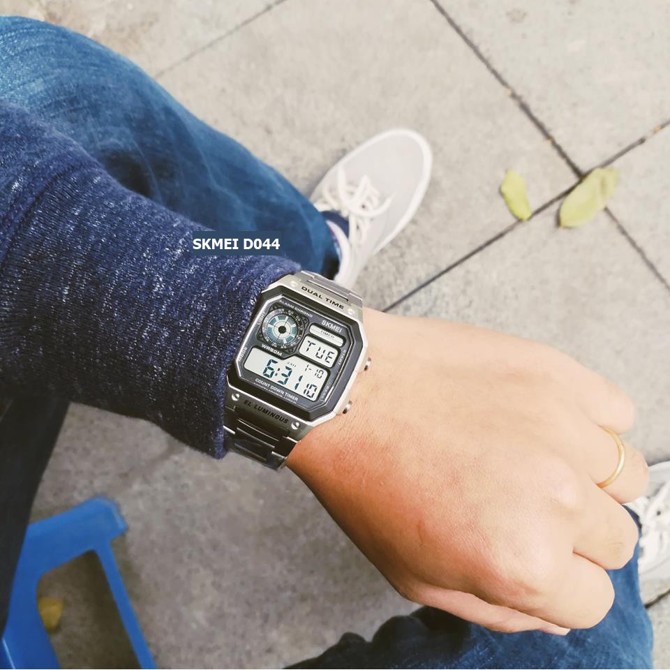 (CHÍNH HÃNG) Đồng hồ nam Skmei DO44 Dual time Digital Watch dây thép không gỉ + Tặng dây da thay thế | BigBuy360 - bigbuy360.vn