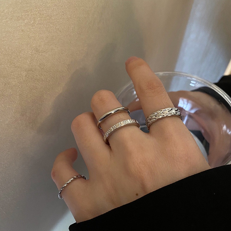 Set 4 Nhẫn Kiểu Mắt Xích Có Thể Điều Chỉnh Kích Cỡ Thời Trang Hàn Quốc