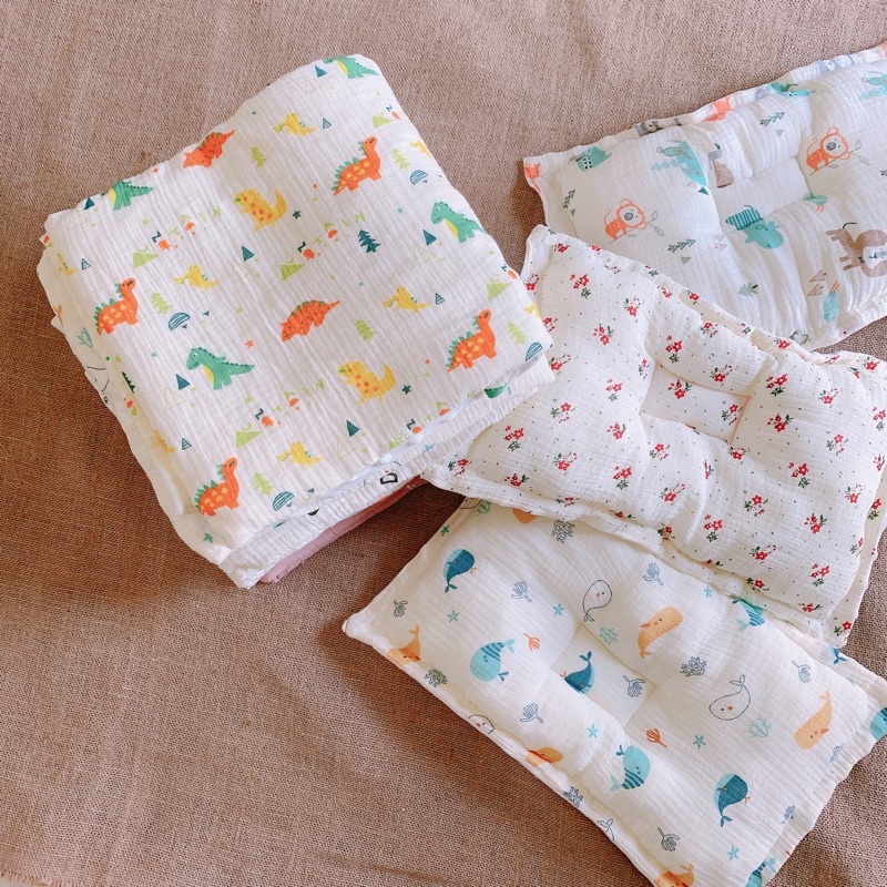 Gối lõm sơ sinh 2 mặt cao cấp Miseo.vn vải Xô Muslin chống méo đầu, bẹt đầu an toàn cho bé sơ sinh đến 2 tuổi