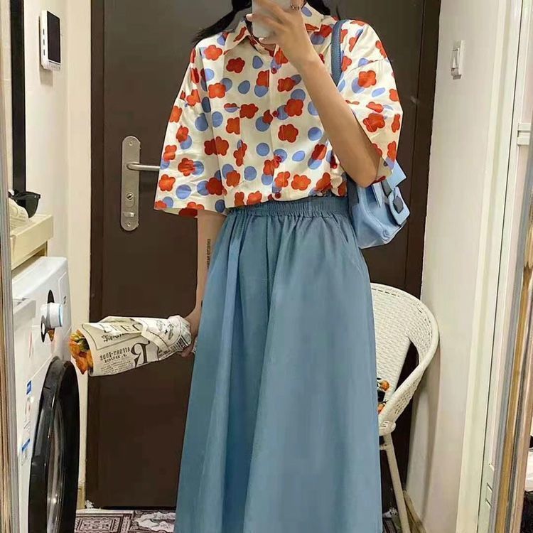 Áo Sơ Mi Vải Voan Tay Ngắn Dáng Rộng In Hoa Kiểu Hàn Quốc Xinh Xắn Cho Nữ