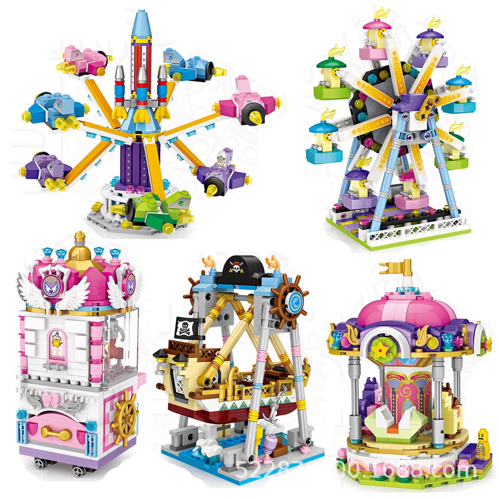 Đồ chơi lắp ráp building blocks LOZ mô hình động cơ-Pirate ship-ferris wheel-Rotating the plane-merry-goround-Doll