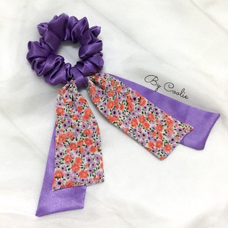 Dây cột tóc pelta scrunchies nơ dài tím mộng mơ
