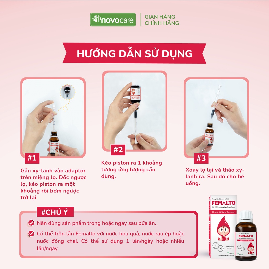 Sắt cho bé Novocare - Femalto bổ sung sắt hữu cơ dạng giọt, không tanh, không gây táo bón