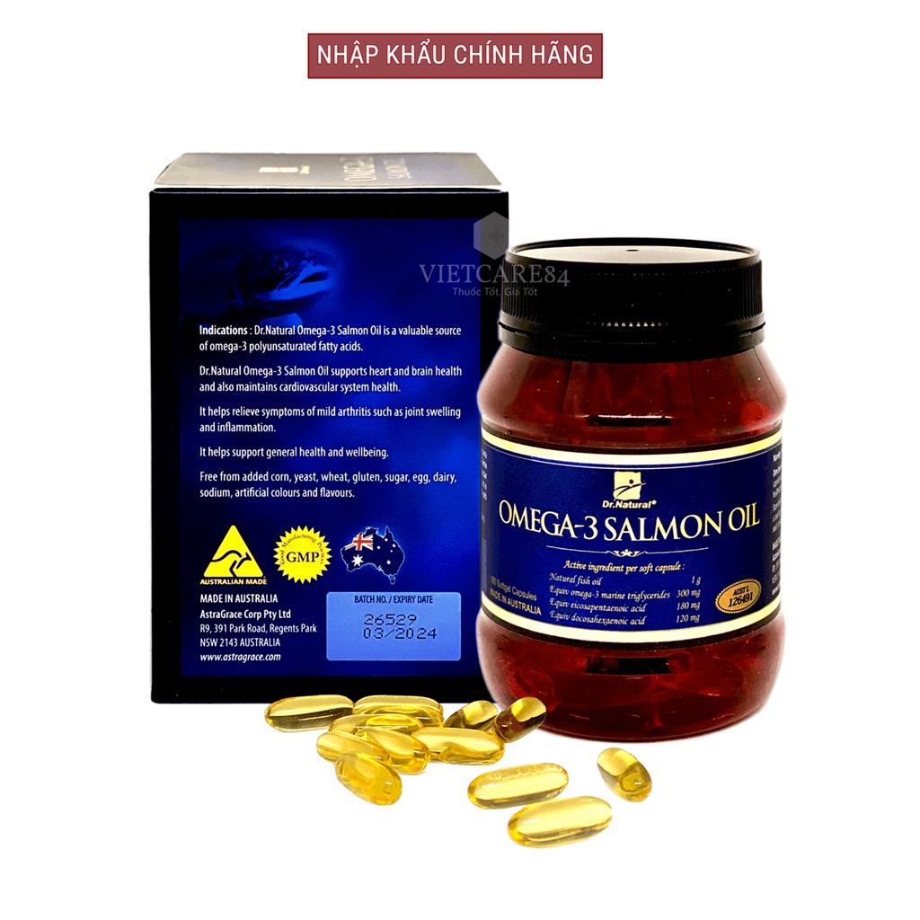 Viên uống Omega 3 dầu cá Hồi nhập khẩu chính hãng Úc OMEGA 3 SALMON OIL (180 viên)