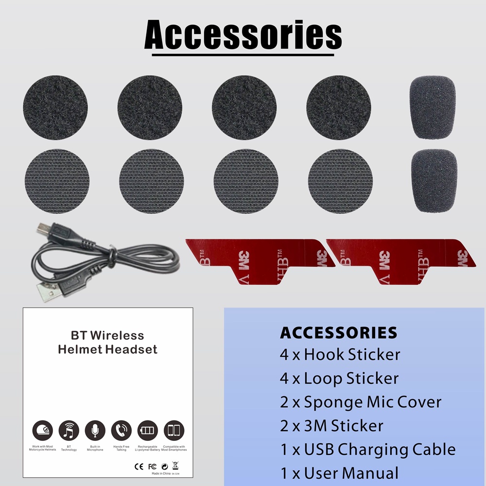 Tai Nghe Bluetooth 5.2 Không Dây 35 Giờ Chống Nhiễu Âm Thanh Sống Động Cho Mũ Bảo Hiểm