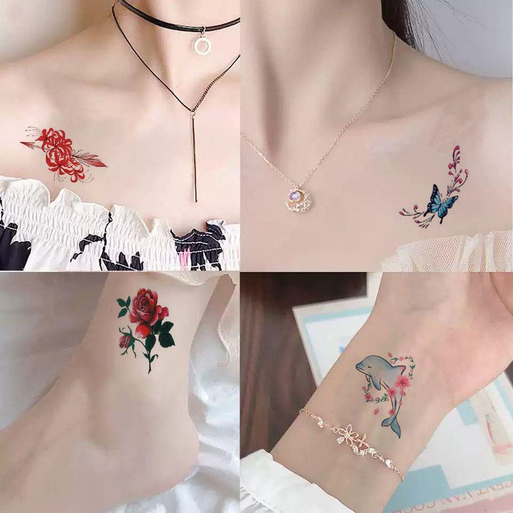 EXPEN Hình Xăm Dán Tạm Thời Hình Hoa Hồng Và Bướm