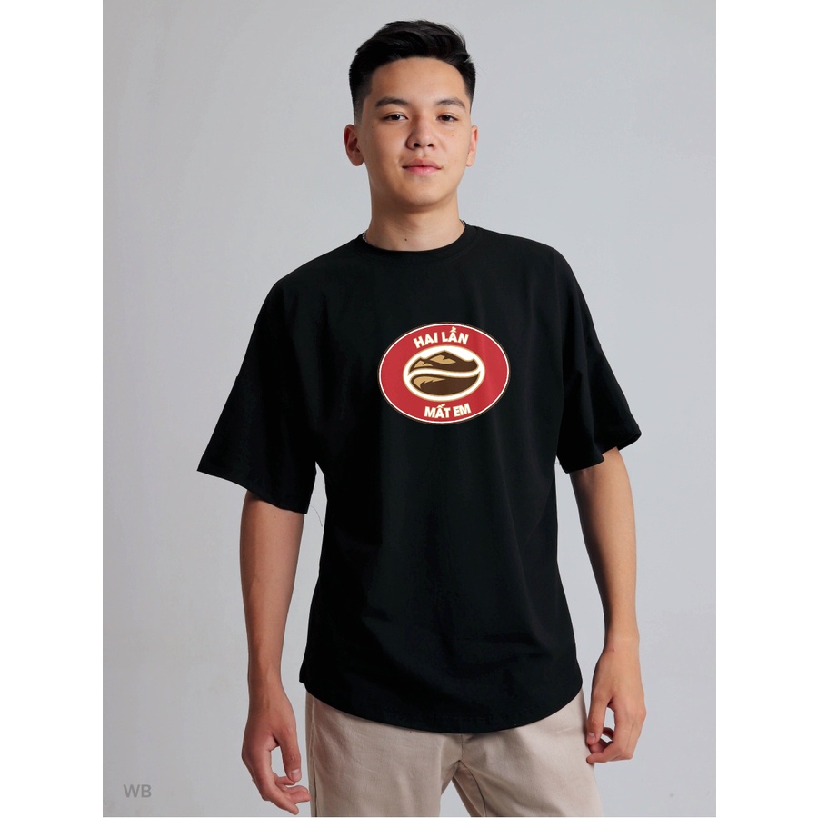 Áo Hai Lần Mất Em, Hai Lần Mất Anh 100% Cotton Áo Thun Tay Lỡ Unisex - Đen/Trắng Cổ Tròn