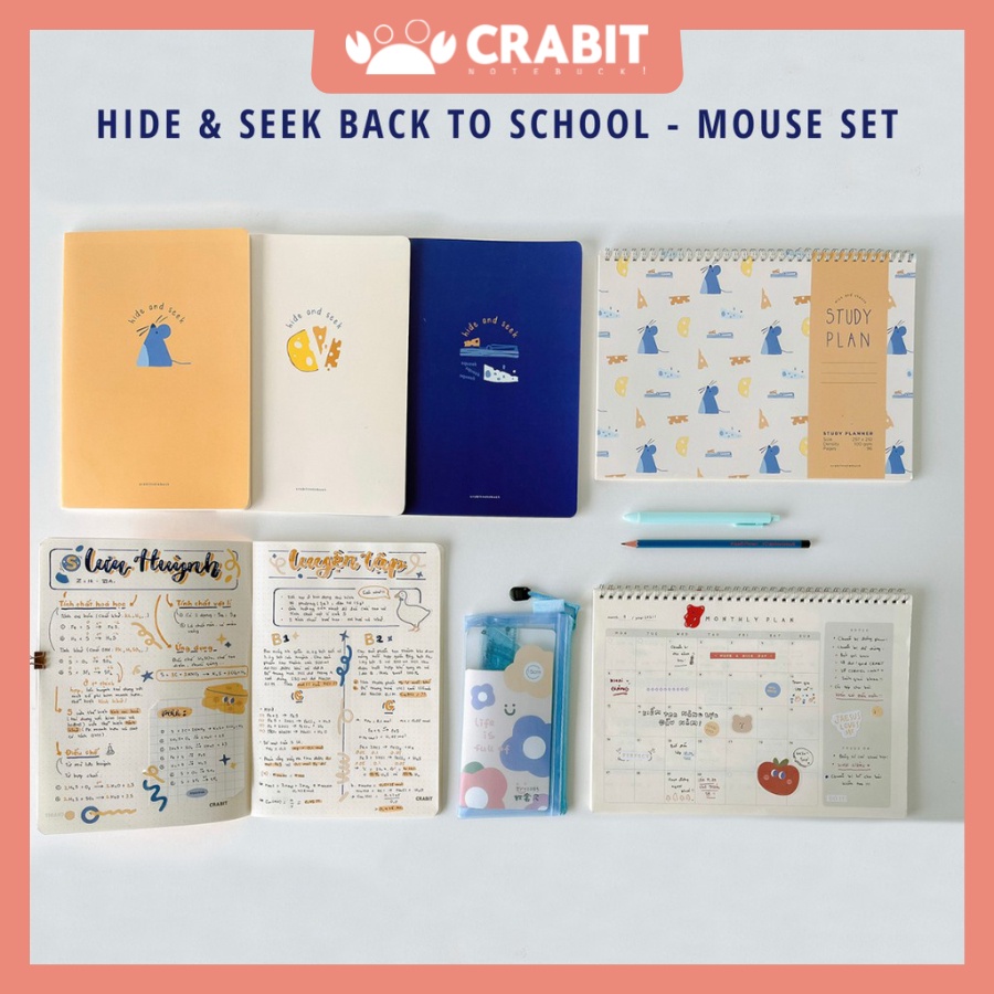 Set vở dot, planner, thước, bút Hide &amp; Seek - Mouse chuột