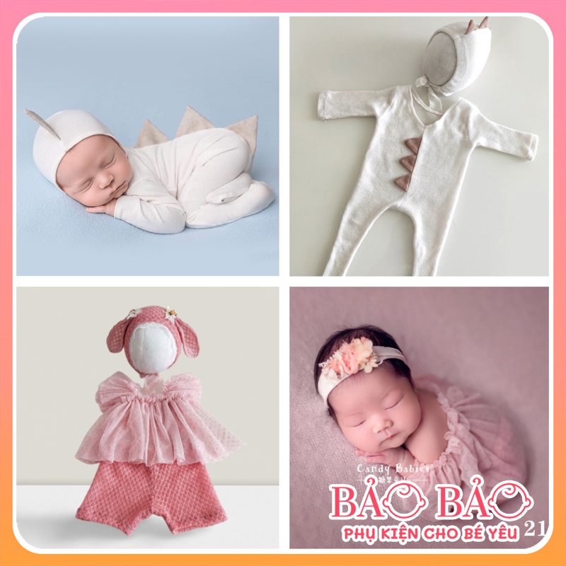 Bộ quần áo chụp ảnh cho bé sơ sinh hình thỏ, sư tử, khủng long phụ kiện chụp ảnh cho bé