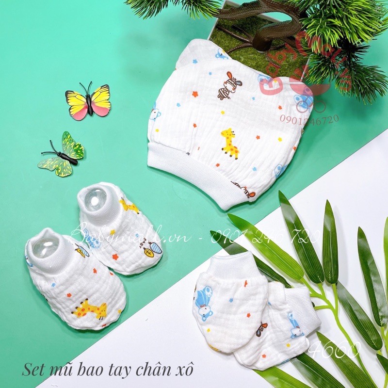 Set nón + bao tay chân vải xô túi lưới 4660