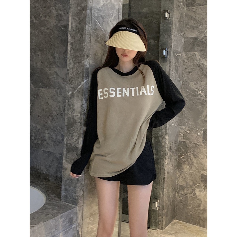 JSC Áo Thun Raglan Mỏng Tay Dài Phối Màu Sắc Tương Phản Thời Trang Mùa Thu Cho Nữ