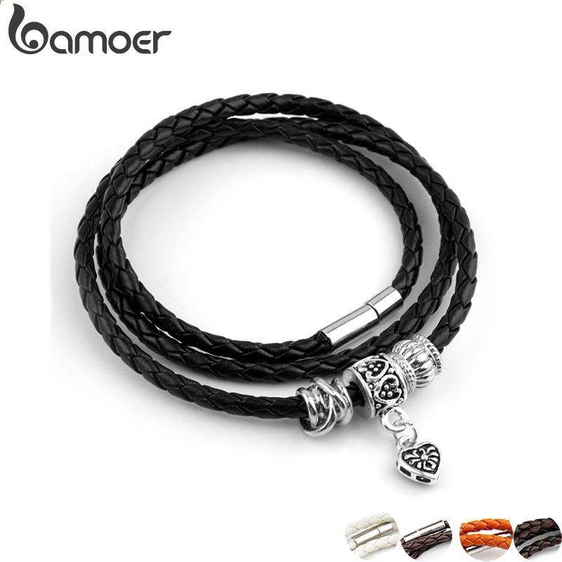 Vòng đeo tay BAMOER da PU nhiều lớp đính mặt hợp kim