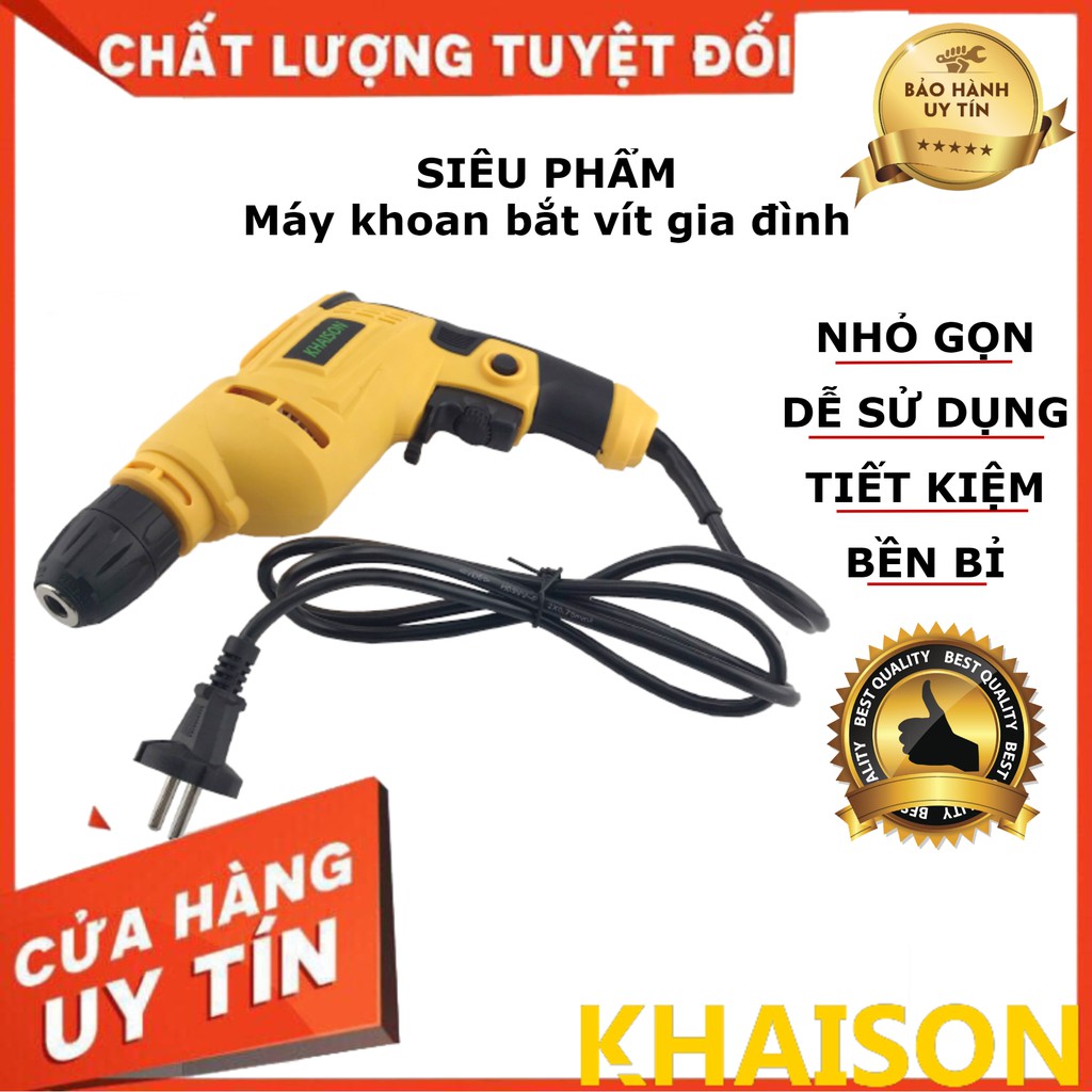 Máy khoan, máy bắt vít điện cầm tay KHAISON nhỏ gọn Tặng mũi khoan, mũi vít