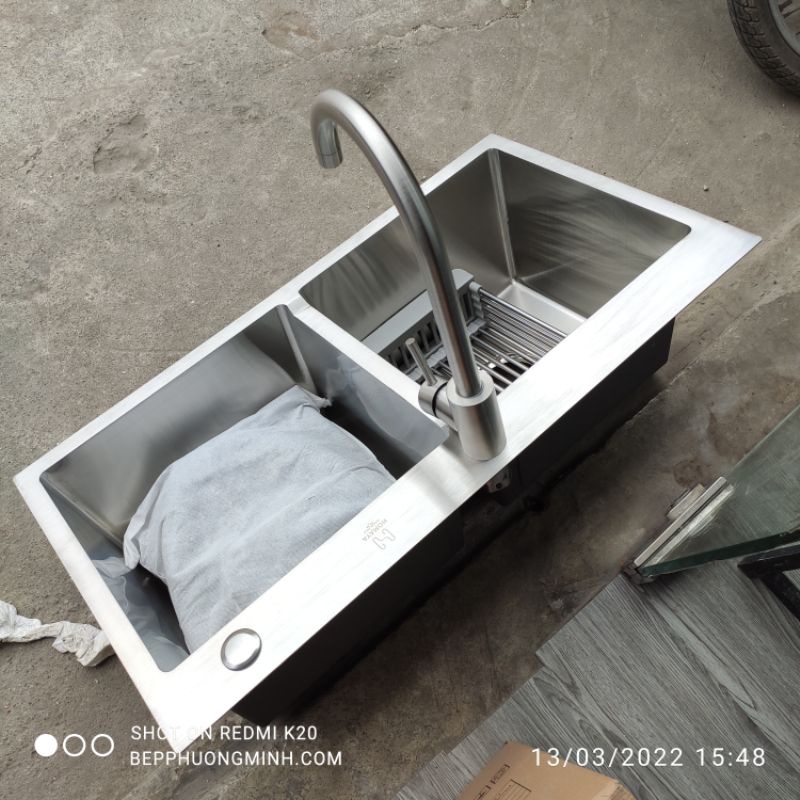 Châu rửa bát inox hai hố cân