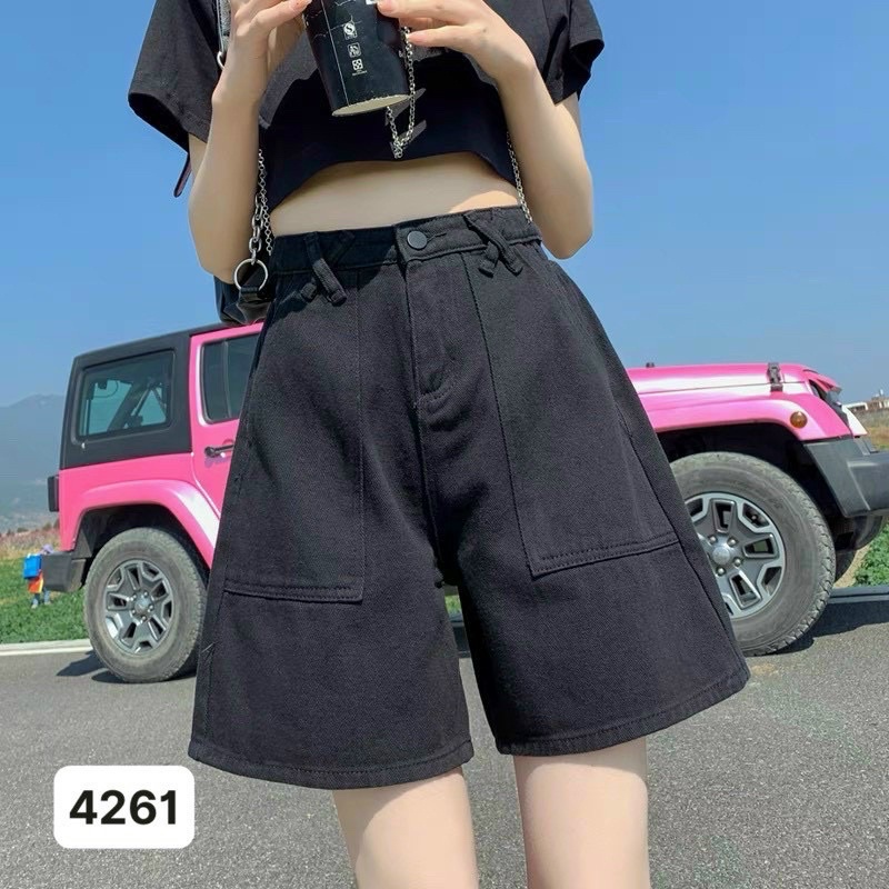 Quần short nữ màu đen xanh nhạt túi đắp vuông MS 457