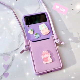 Ốp Samsung Z Flip 3 / Z Flip3 / ZFlip3 có bao đựng thẻ và dây đeo chéo màu tím cute