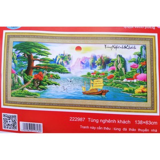 Tranh thêu chữ thập Tùng nghênh khách (chưa thêu) 222987