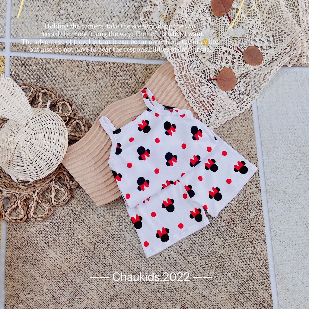 [SALE] Bộ 2 Dây Bé Gái Vải Cotton Borip Hoạ Tiết Minnie Trái Tim, Bộ Quần Áo Cho Bé Mặc Hè MKM2236