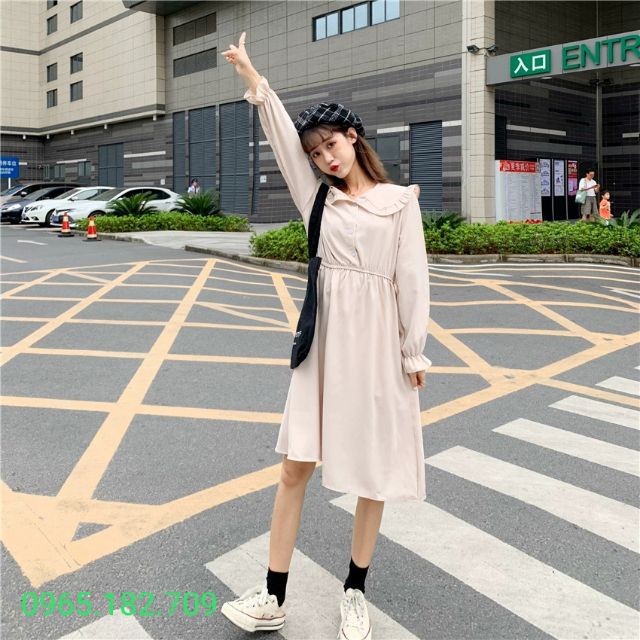 Váy đầm xoè dài tay eo chun Quảng Châu