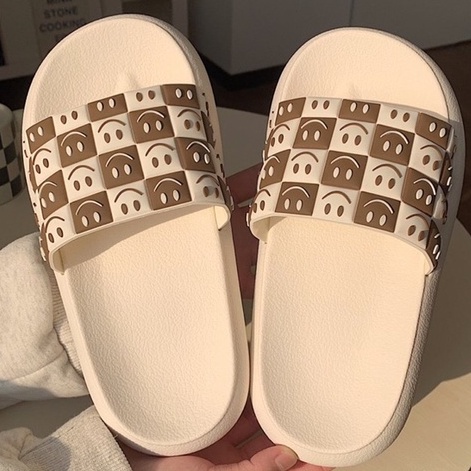 Dép Ulzzang - Dép Quai Ngang Bánh Mì chuẩn hàng quảng châu họa tiết caro mặt cười Nam Nữ