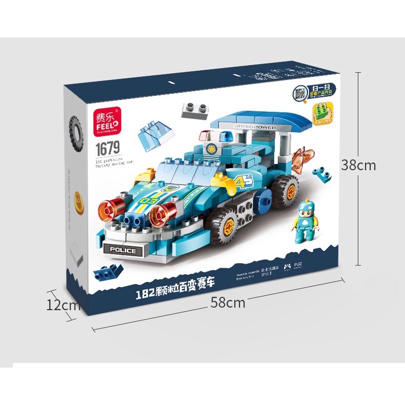 Lego duplo biến hình robot ô tô, xe đua, xếp hình, chính hãng feelo, 182 chi tiết BINO 069