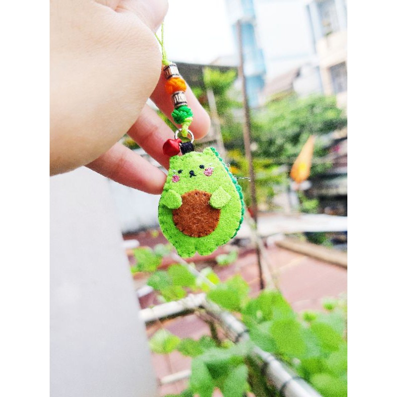 Móc điện thoại/Móc khóa Handmade Vải Nỉ- Avocatdo Mèo Quả Bơ Đáng Yêu Siêu Cấp