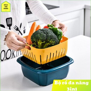 Bộ rổ đa năng - rổ ,chậu rửa - hộp đựng rau củ quả thực phẩm 3in1-giúp thực phẩm luôn tươi mới