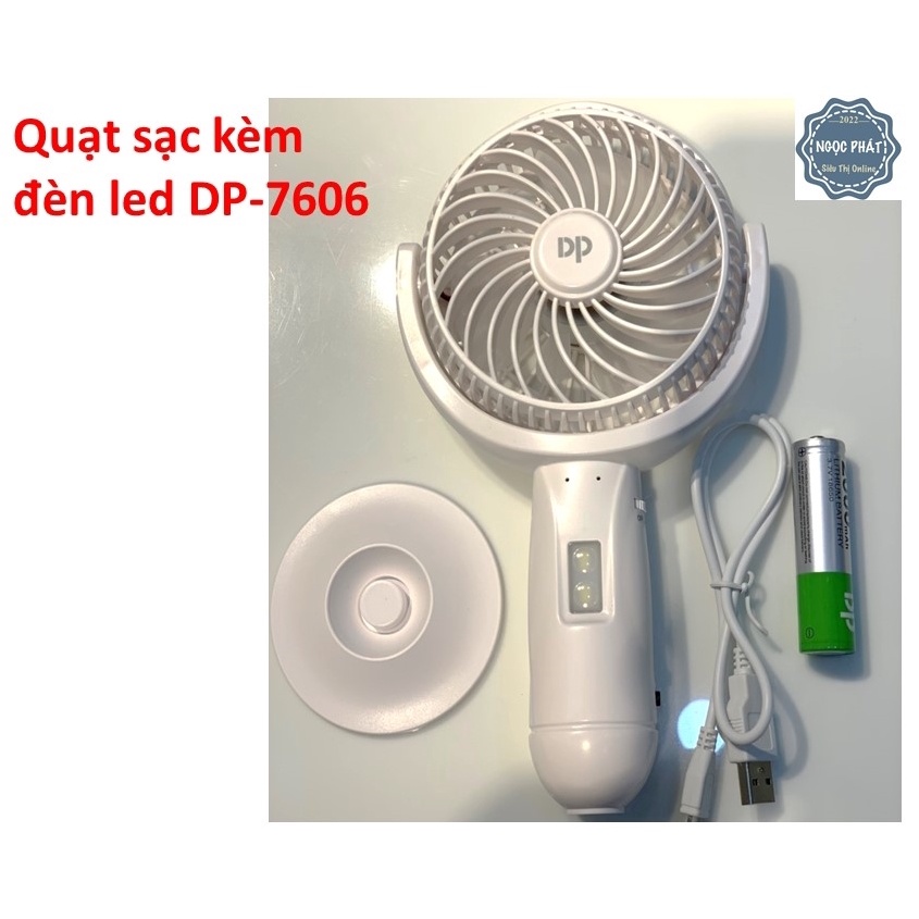 QUẠT SẠC TÍCH ĐIỆN, KÈM ĐÈN LED CHIẾU SÁNG - DP 7606 – ĐỂ BÀN HOẶC CẦM TAY (DP Electronic nổi tiếng chất lượng)