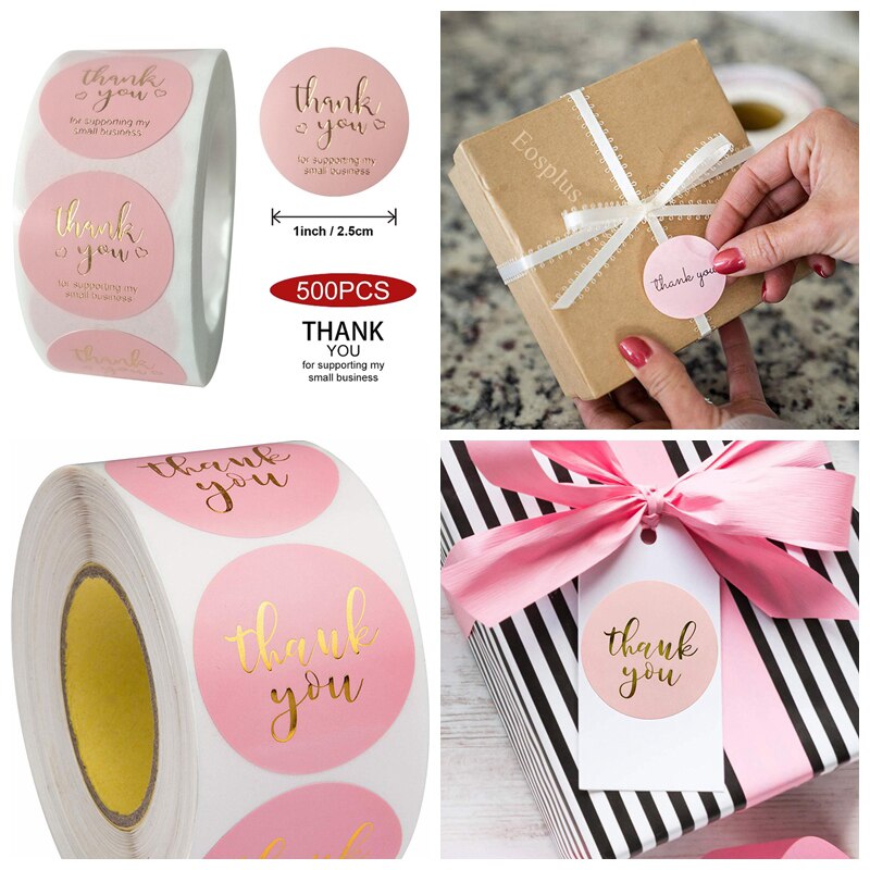 Set 500 Nhãn Dán Chữ Thankyou Màu Hồng Xinh Xắn Dùng Để Trang Trí Tiệc Cưới