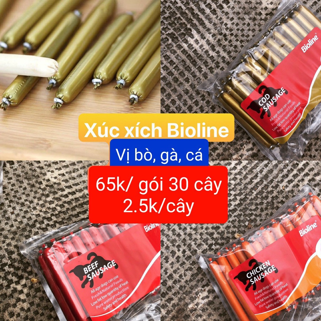 Xúc xích Bioline cho Chó, xúc xích cho thú cưng 15g (cây) (bao bì chuẩn) Gói 30 cây