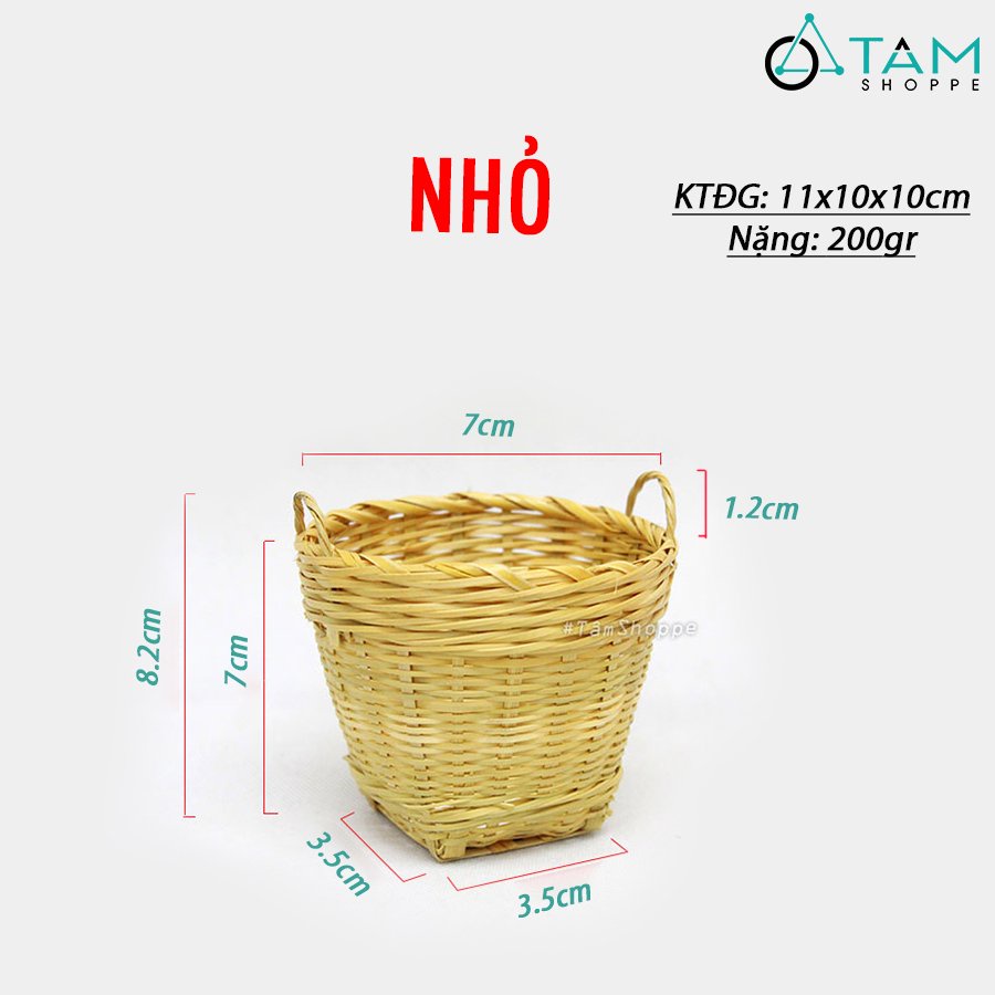 Giỏ tre mini cần xé hai quai cầm trang trí T-MTRN-05 TTTM