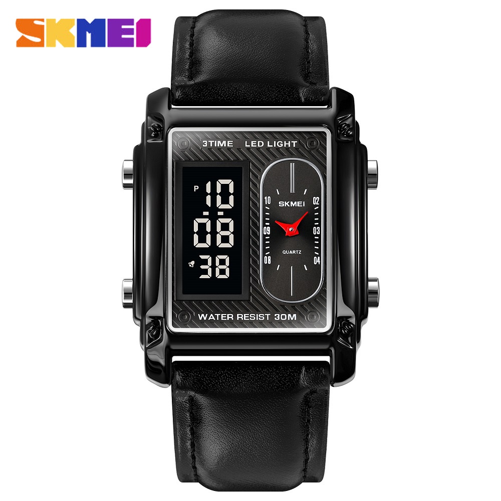 Đồng Hồ Quartz Mặt Vuông SKMEI 1868 Thiết Kế 3 Múi Giờ Chống Thấm Nước Có Đèn LED Cho Nam