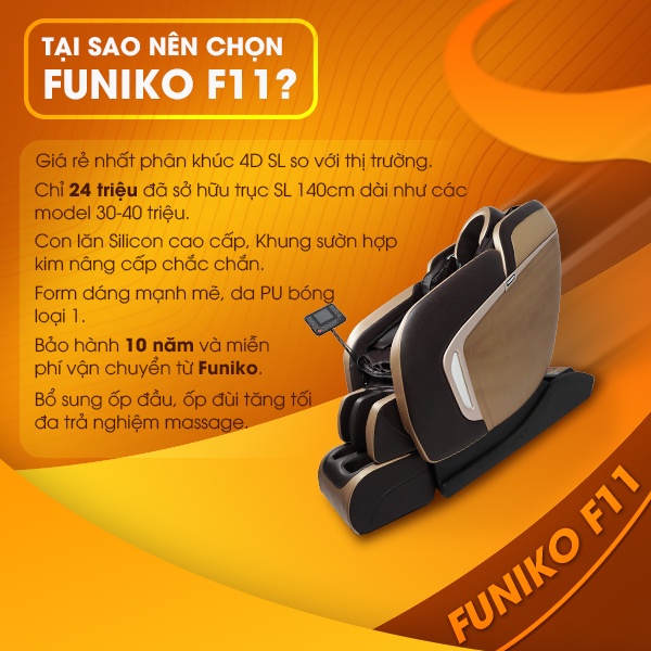 Ghế massage toàn thân Funiko F11 4D di chuyển thư giãn trị liệu toàn thân bảo hành chính hãng 10 năm