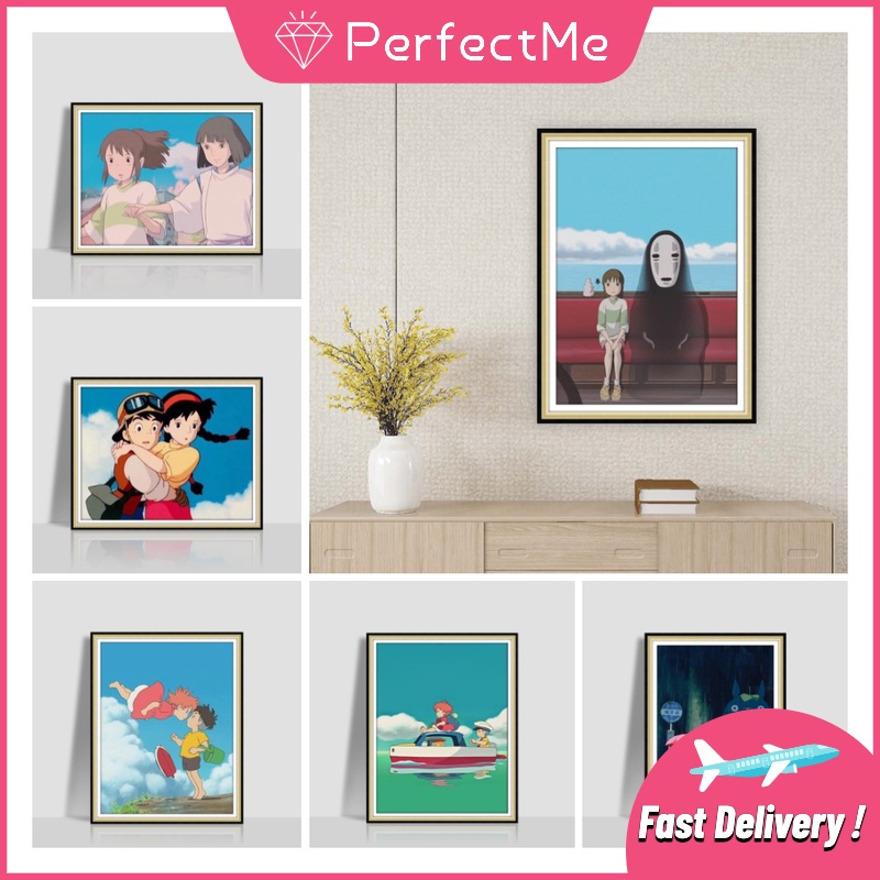 Bộ tranh đính đá 5D DIY hình truyện tranh Hayao Miyazaki 30x40cm treo tường trang trí