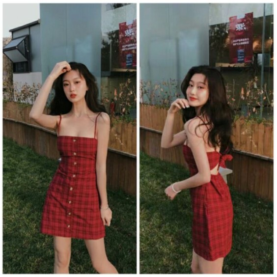 [CÓ VIDEO & HÌNH THẬT]Váy Hai Dây Kẻ Ô Quảng Châu Ulzzang Hàn Quốc Cực Xinh Giá Rẻ