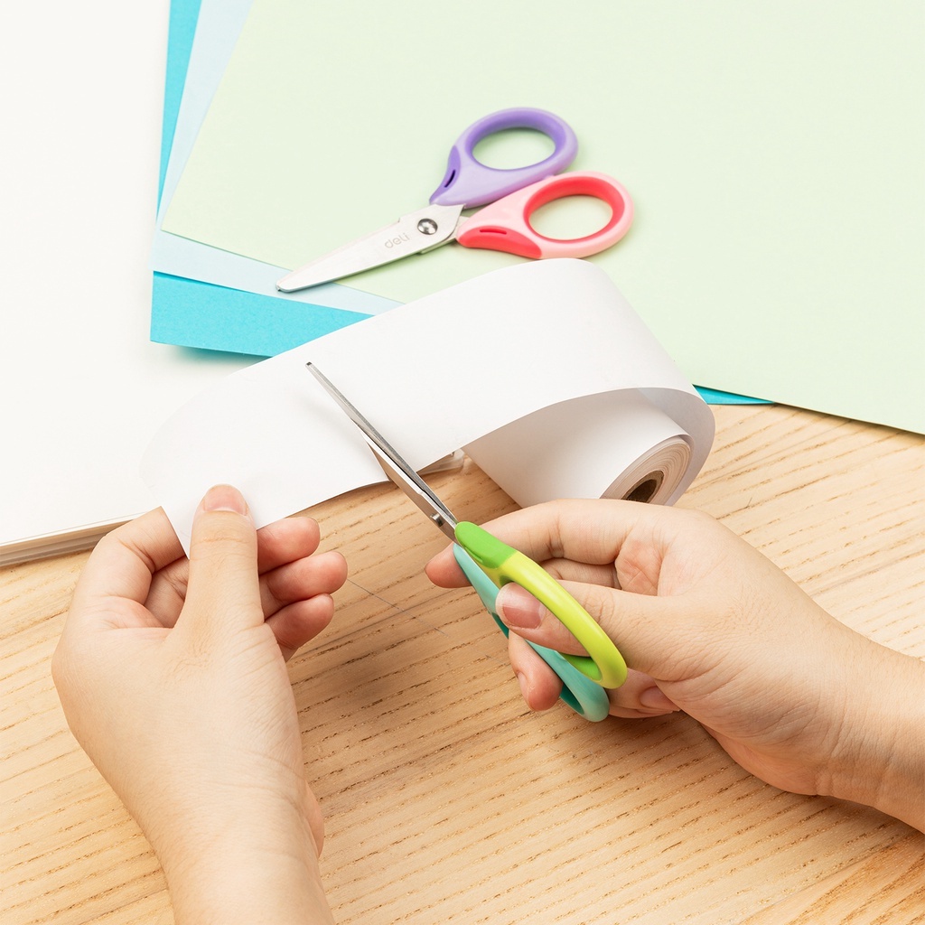 Kéo cắt giấy nhỏ gọn đầu mềm an toàn nhiều màu tiện lợi