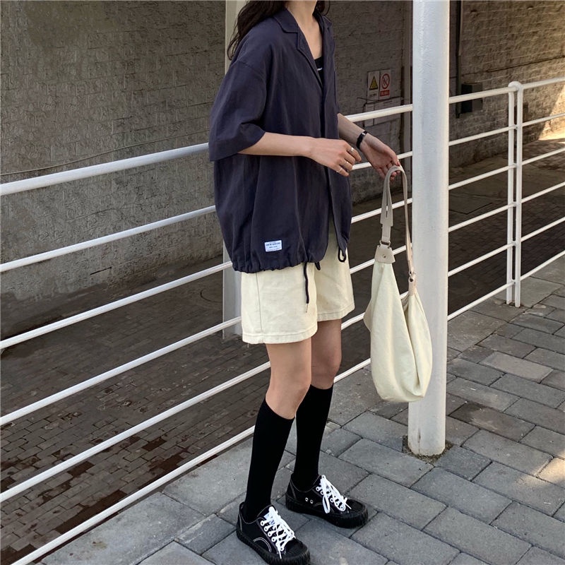 Áo Sơ Mi Tay Ngắn Dáng Rộng Phong Cách Hàn Quốc Cho Nữ