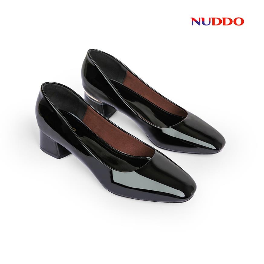 Giày cao gót nữ công sở NUDDO mũi vuông gót vuông 3 phân da bóng cao cấp_NUB304 >