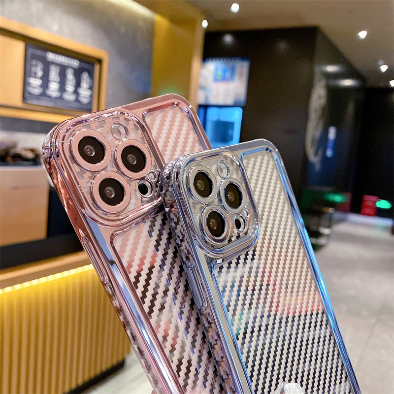 Ốp Điện Thoại TPU Sợi Carbon Mạ Điện Hình Không Gian Cho Iphone 13 12 11 Pro Max