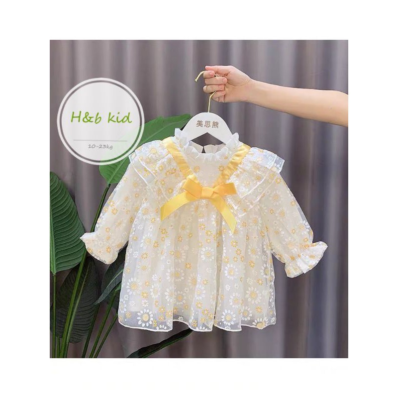 ĐẦM VÁY ĐẸP BÉ GÁI DÀI TAY HAIVANCO PHỐI REN 10 đến 22 kg mềm mại và thoáng mát dáng baby doll dễ thương đi học đi chơi