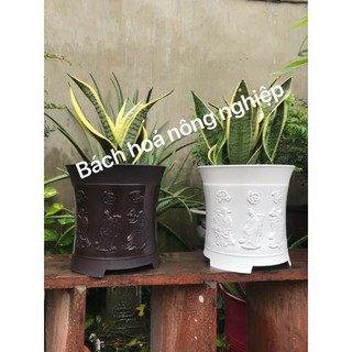 Chậu nhựa 3 chân Phúc Lộc Thọ in nổi size 24cmx24cm