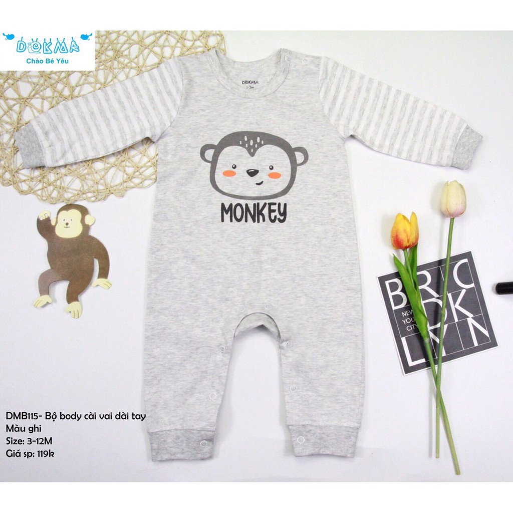 Dokma - Body dài tay cài vai vải mỏng 3-12m 2019