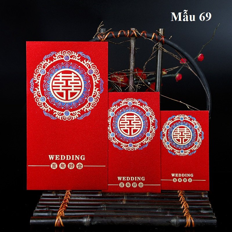 Bao lì xì Hỷ giấy cao cấp ánh kim in hình nổi 3D dùng trong bưng quả đám cưới