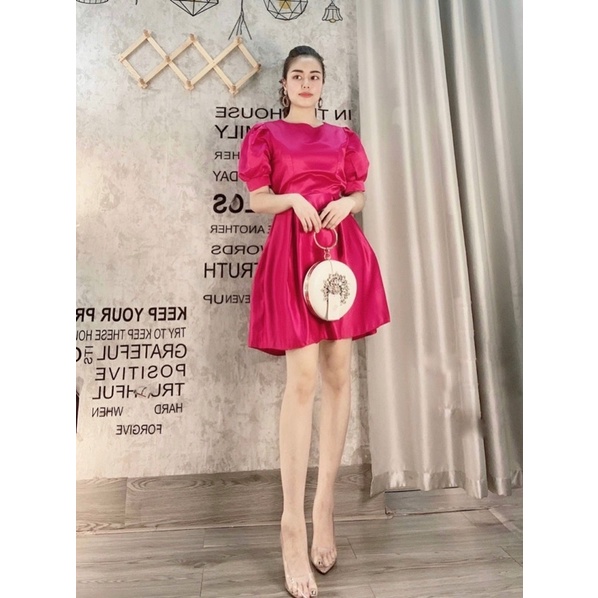 Váy tay bồng cổ tròn thắt eo tafta 3 màu | BigBuy360 - bigbuy360.vn