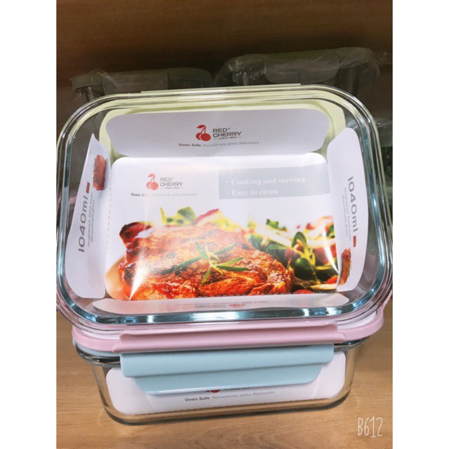 Hộp đựng thức ăn thuỷ tinh Red cherry siêu đẹp siêu dày chịu nhiệt lên tới 400 độ(320-400ml)