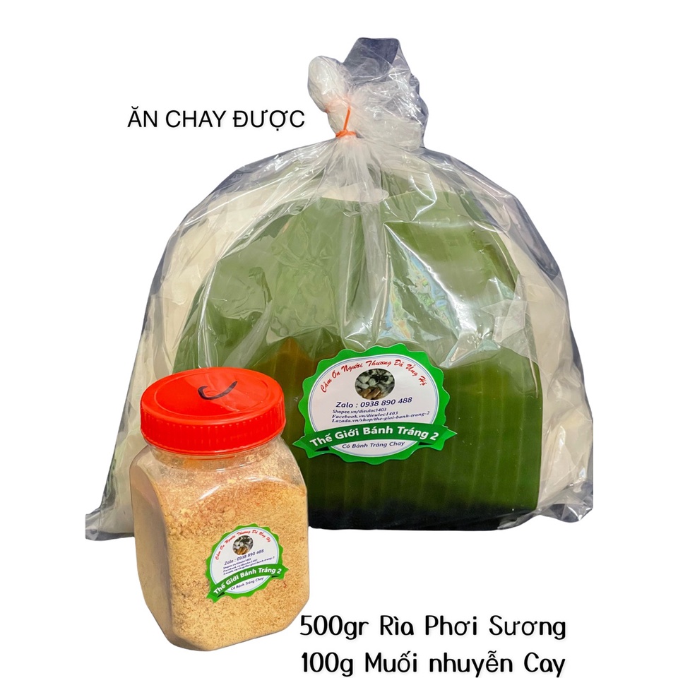 (chay được) Combo 0.5kg rìa phơi sương + 100gr muối nhuyễn cay Tây Ninh